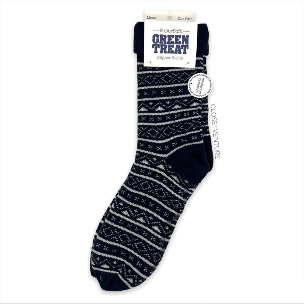 Green Treat Men’s 1 Pair SuperSoft Striped Print Christmas Slipper Socks